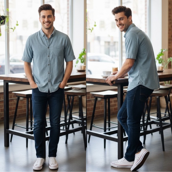 All Saints Denim Cotton Button Down Shirt - Picture 2 of 8